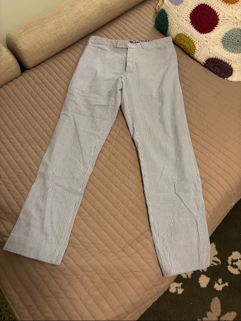 Women’s Straight-Leg Seersucker Pants - Light Blue Stripe